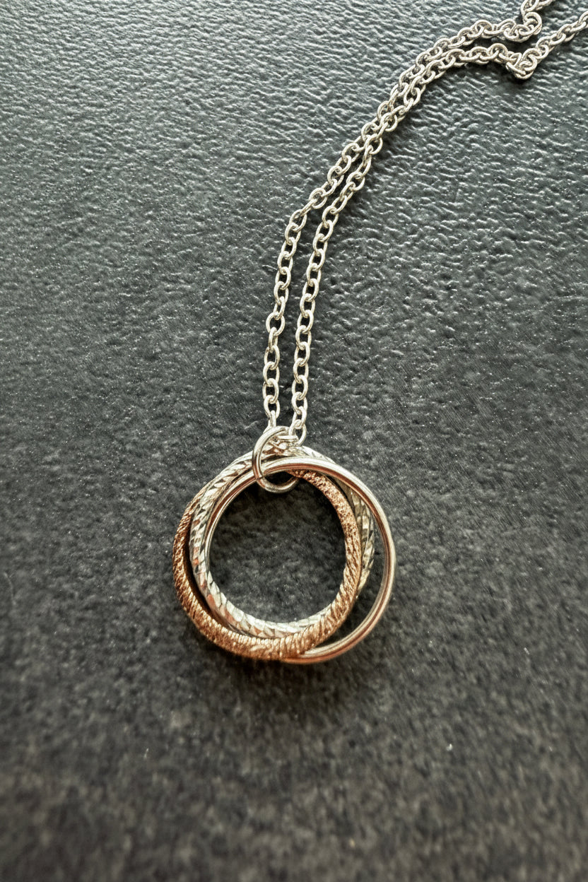 Silver and Bronze Three Hoop Necklace