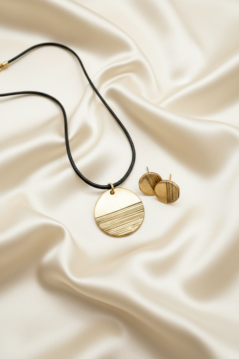 Sunny Bronze Textured Circle Necklace and Earring Gift Set