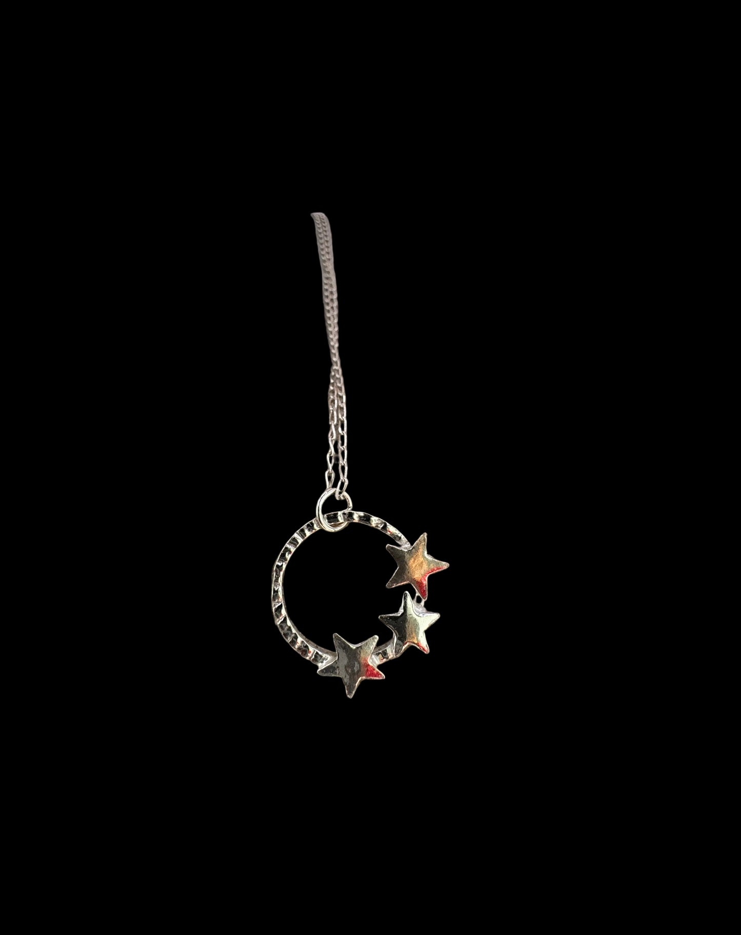 Silver Open Circle and Stars Necklace