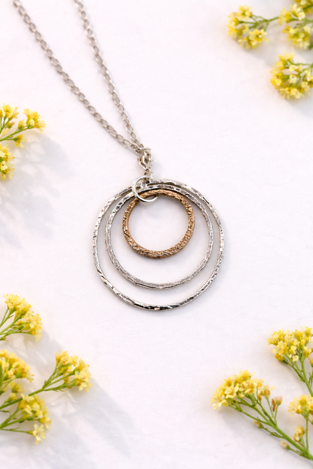 Silver and Bronze Three Hoop Necklace