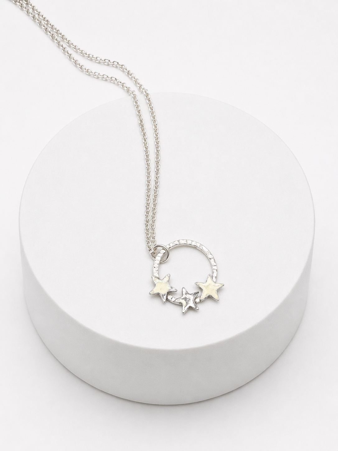 Silver Open Circle and Stars Necklace