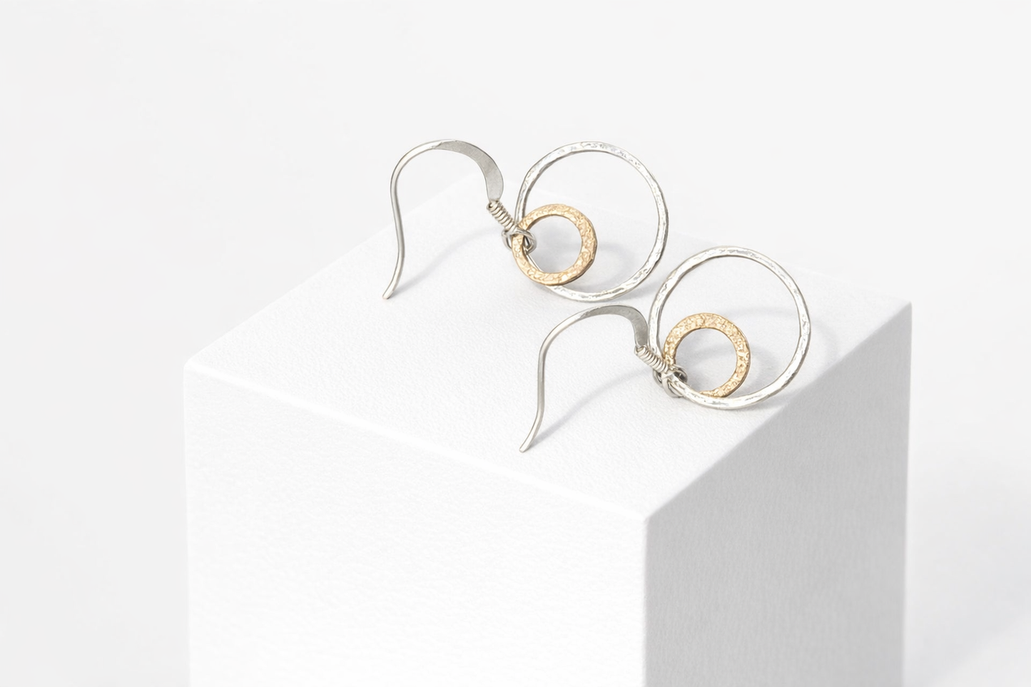 Silver and Bronze Circle Drop Earrings