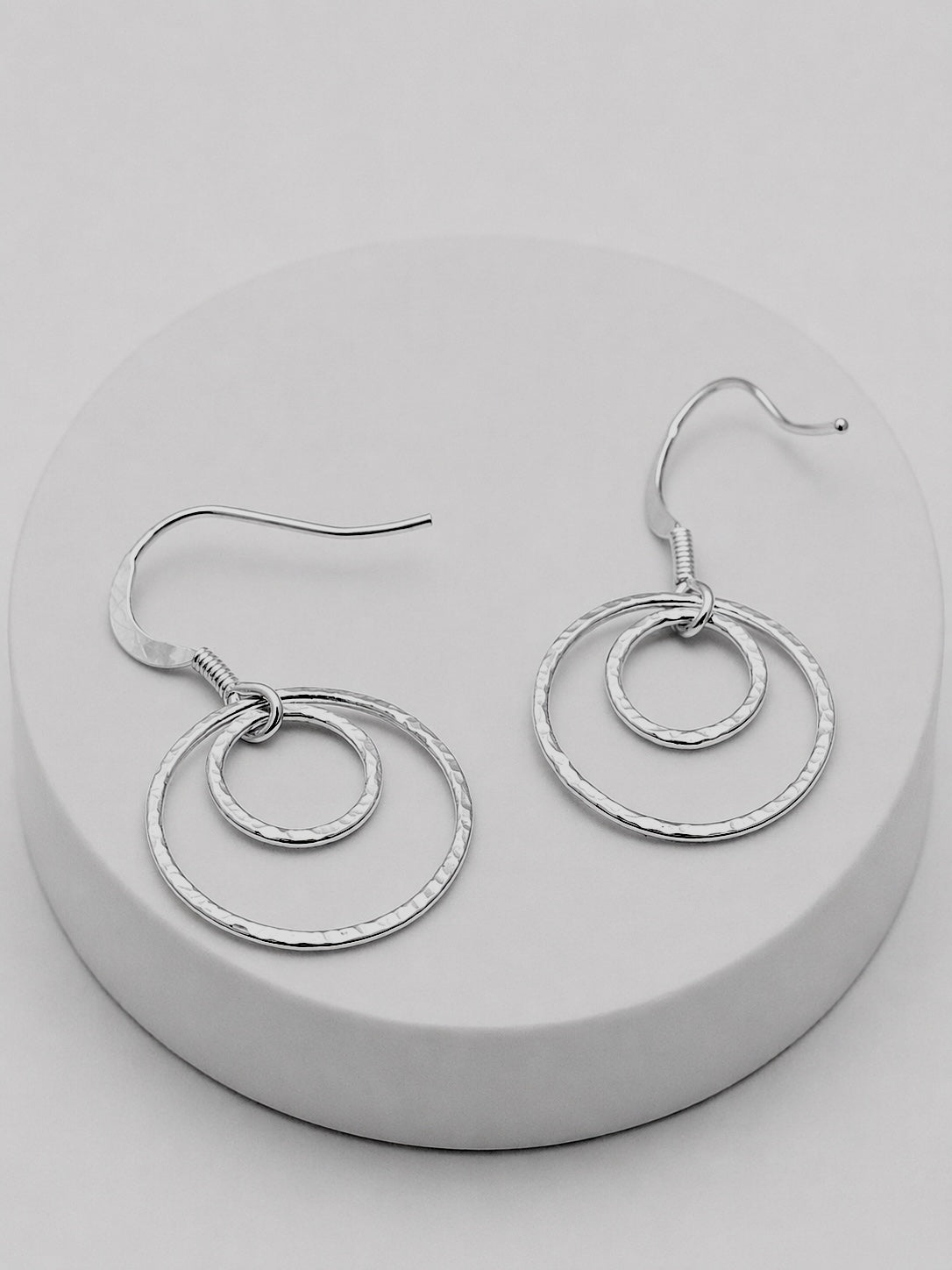 Silver Circle Drop Earrings