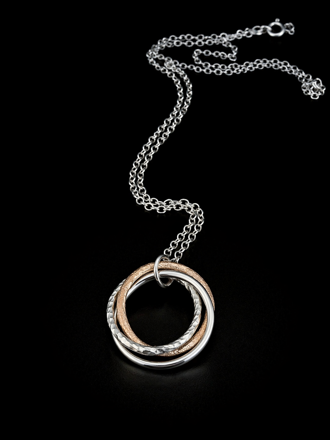 Silver and Bronze Three Hoop Necklace