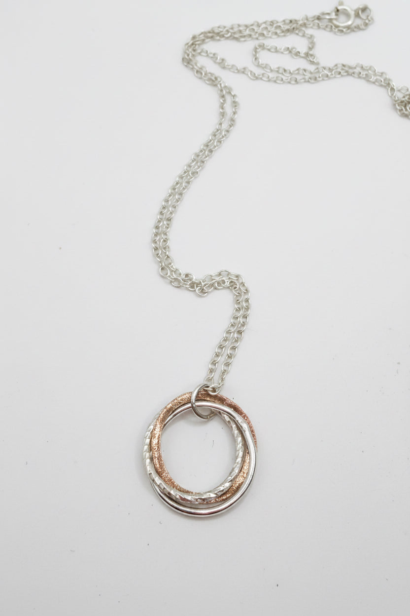 Silver and Bronze Three Hoop Necklace