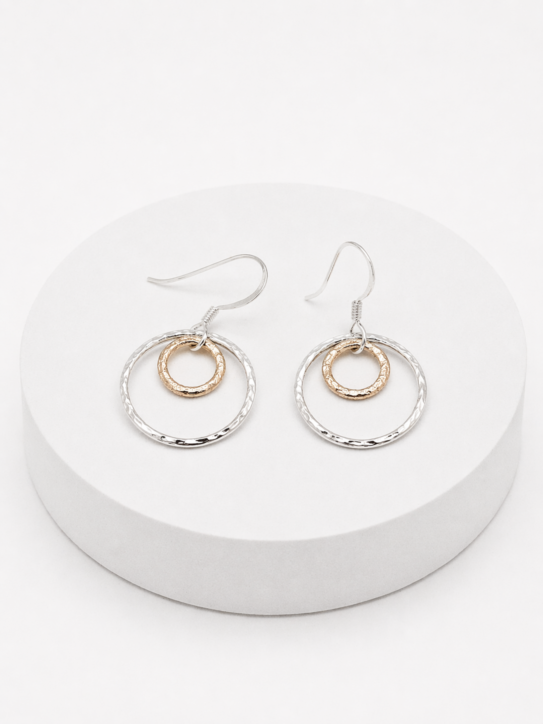 Silver and Bronze Circle Drop Earrings