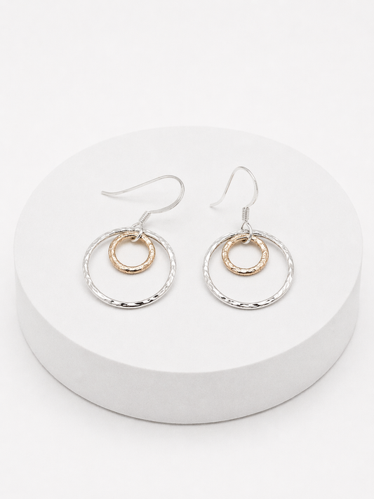 Silver and Bronze Circle Drop Earrings