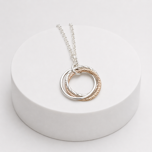Silver and Bronze Three Hoop Necklace