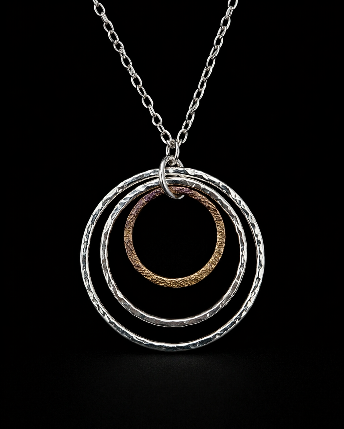 Silver and Bronze Three Hoop Necklace