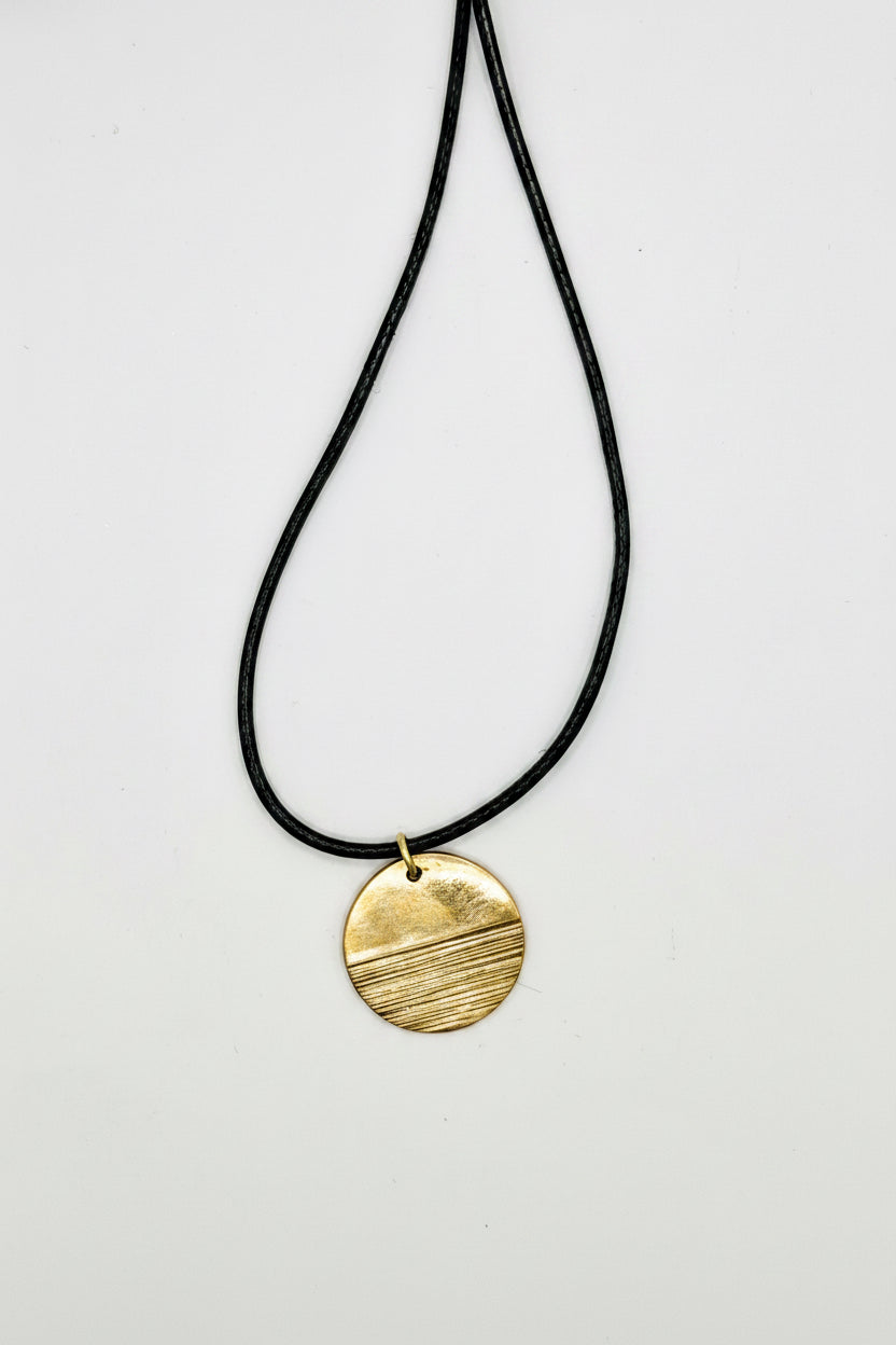 Sunny Bronze Textured Circle Necklace