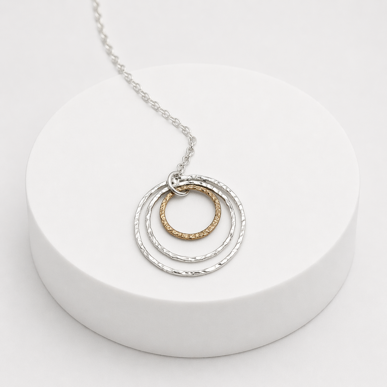 Silver and Bronze Three Hoop Necklace