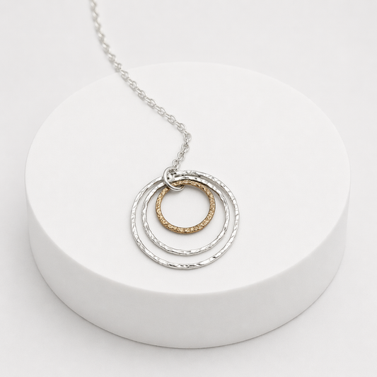 Silver and Bronze Three Hoop Necklace