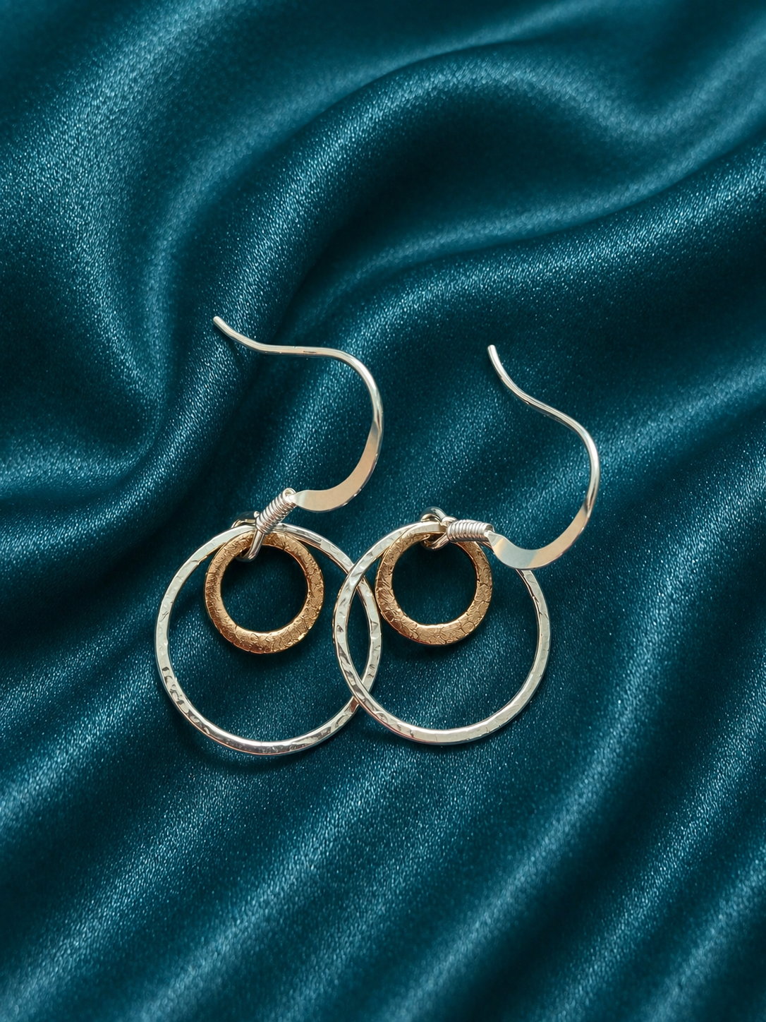 Silver and Bronze Circle Drop Earrings