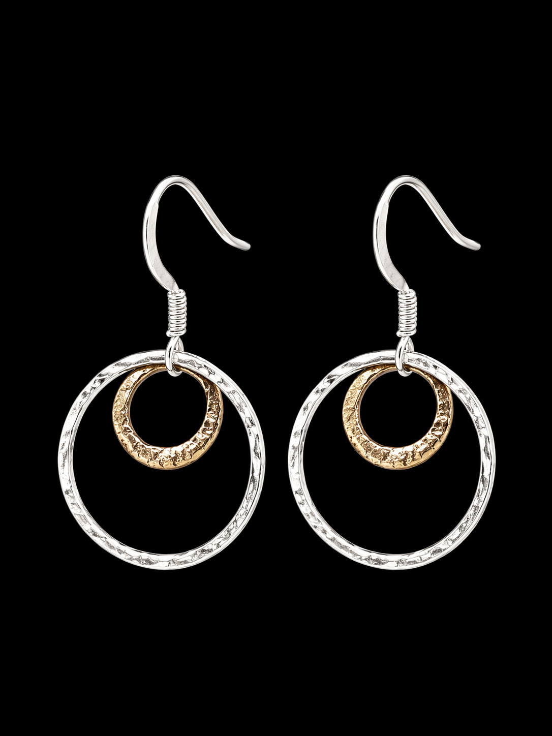 Silver and Bronze Circle Drop Earrings