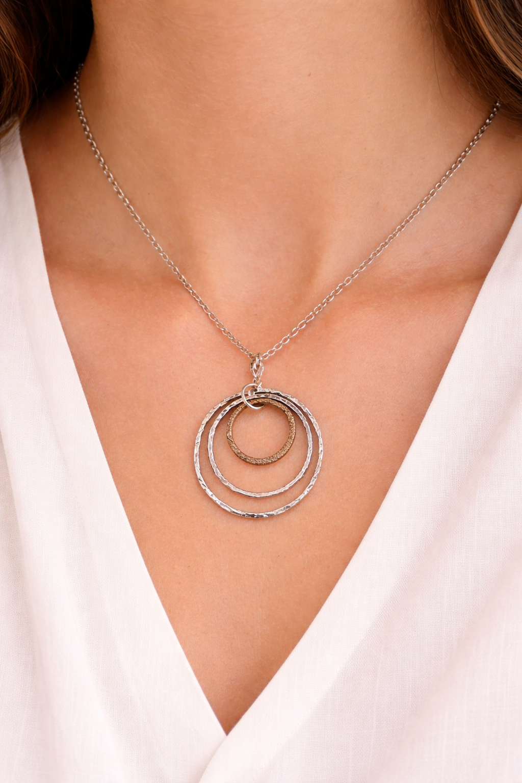 Silver and Bronze Three Hoop Necklace