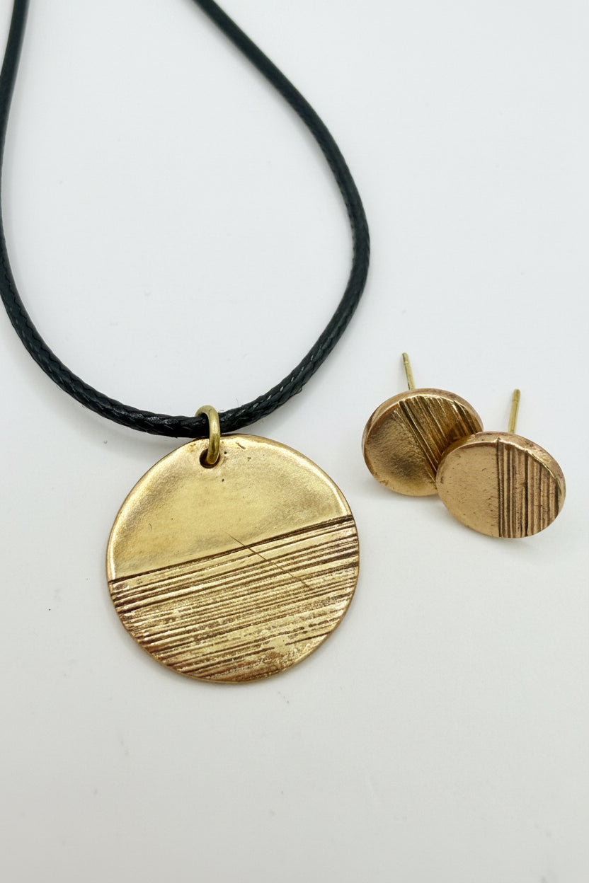 Sunny Bronze Textured Circle Necklace