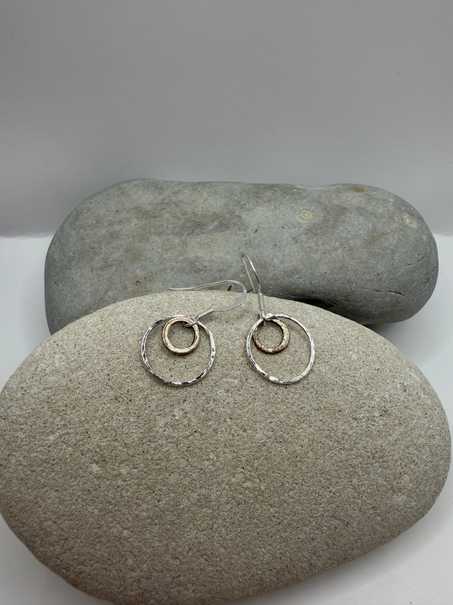 Silver and Bronze Circle Drop Earrings