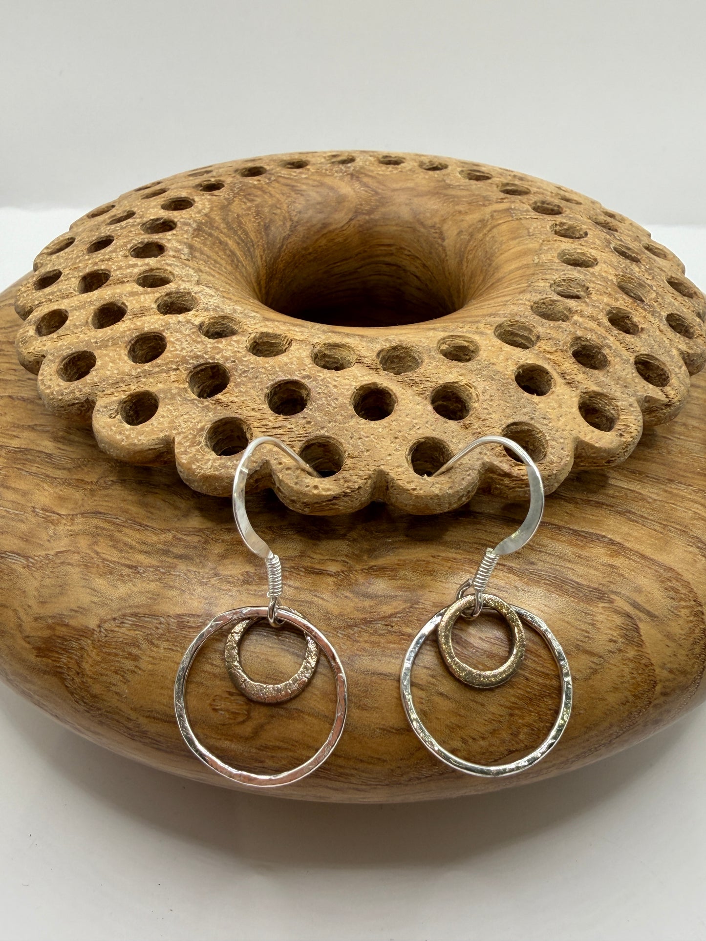 Silver and Bronze Circle Drop Earrings