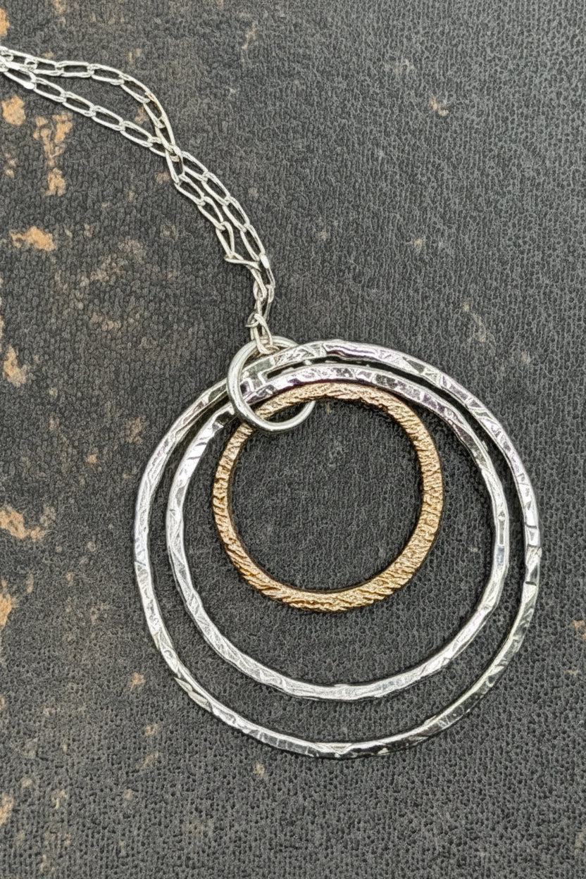 Silver and Bronze Three Hoop Necklace