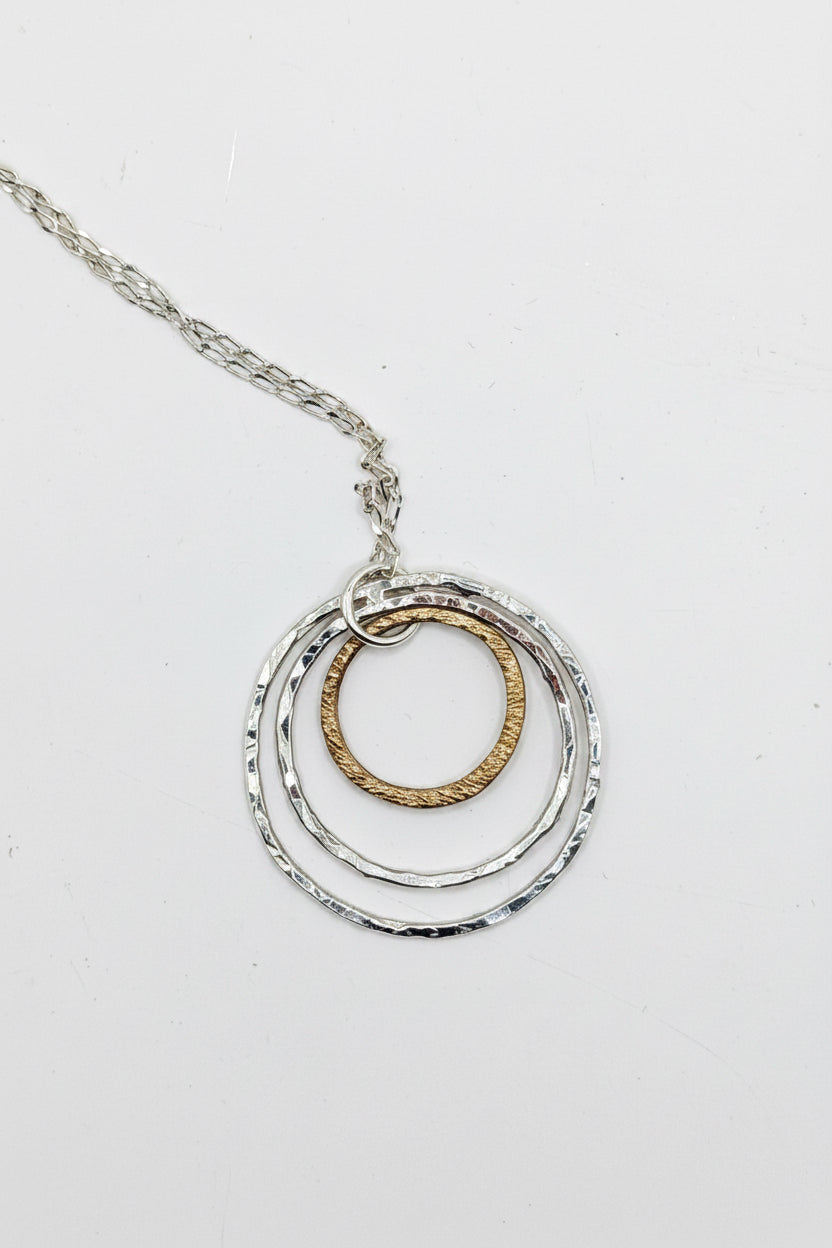 Silver and Bronze Three Hoop Necklace