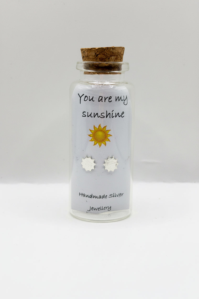 Silver Message in a Bottle Earrings - You Are My Sunshine
