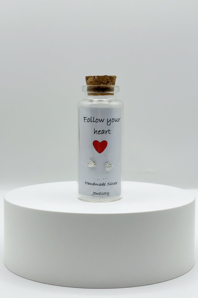 Silver Message in a Bottle Earrings - Follow Your Heart