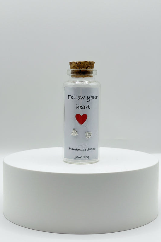 Silver Message in a Bottle Earrings - Follow Your Heart