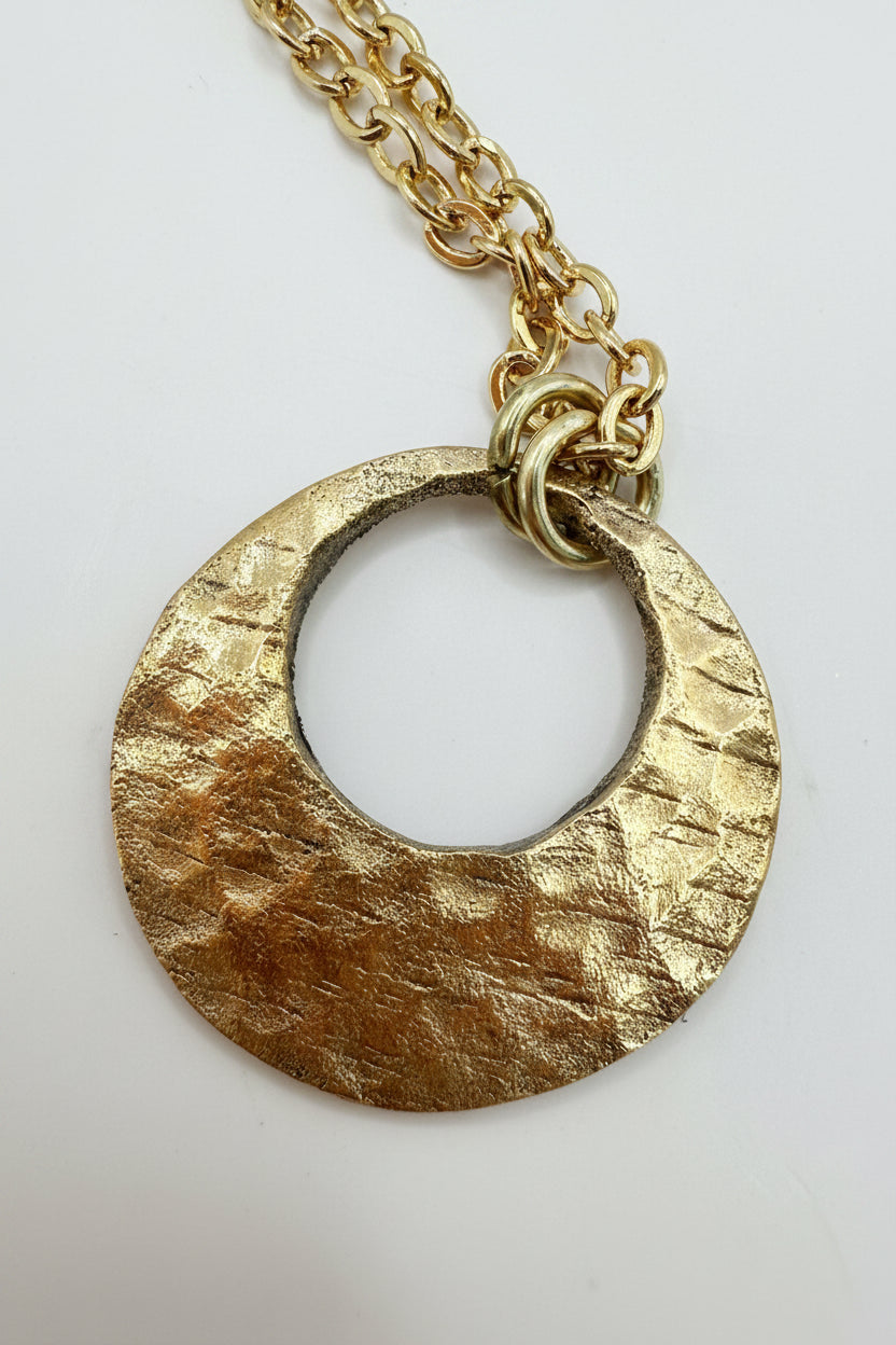 Sunny Bronze Hammered Circle Necklace