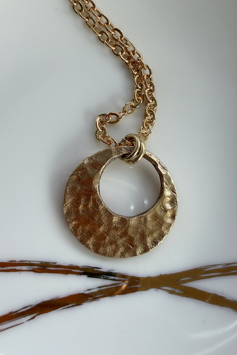 Sunny Bronze Hammered Circle Necklace
