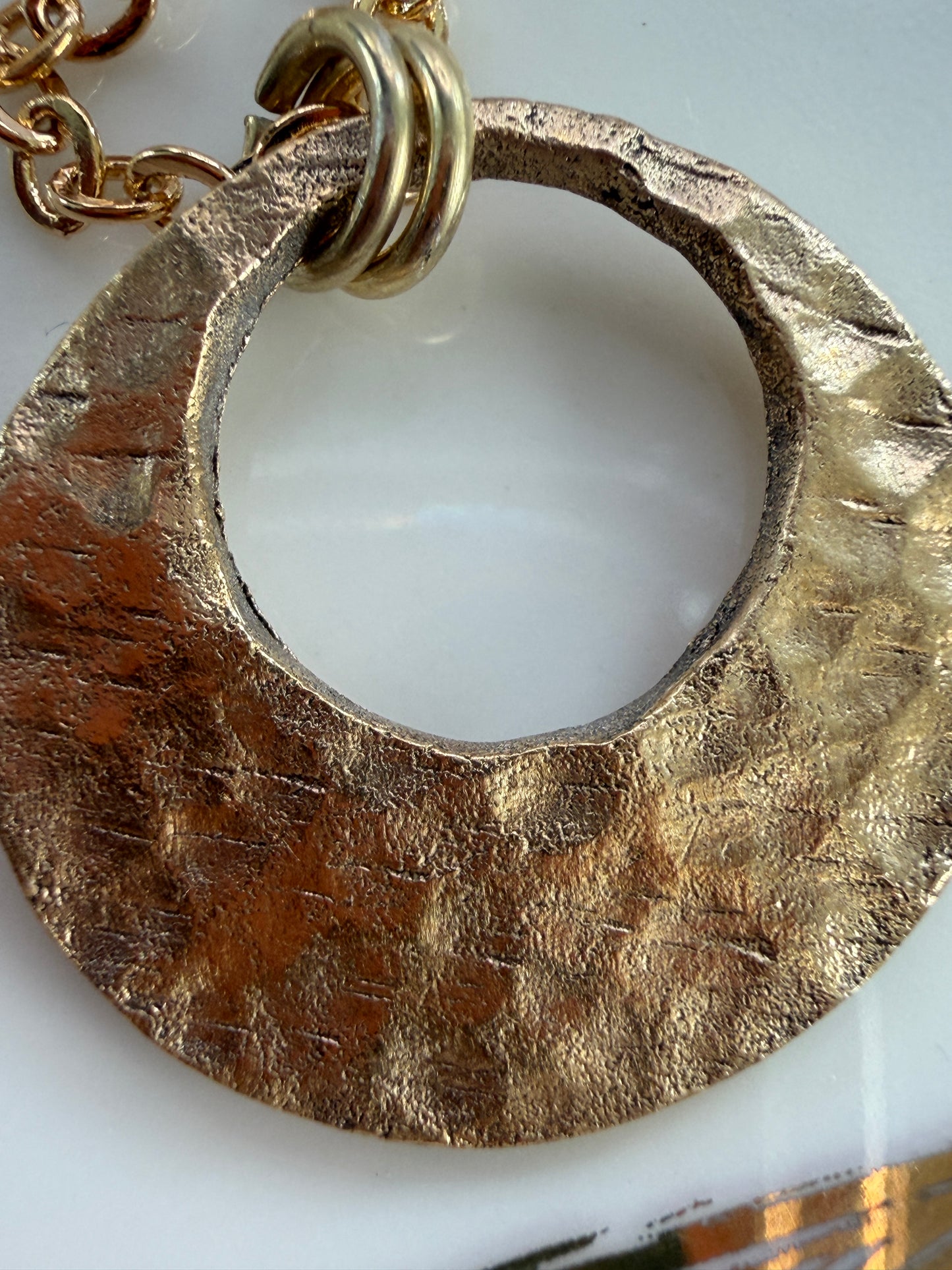 Sunny Bronze Hammered Circle Necklace