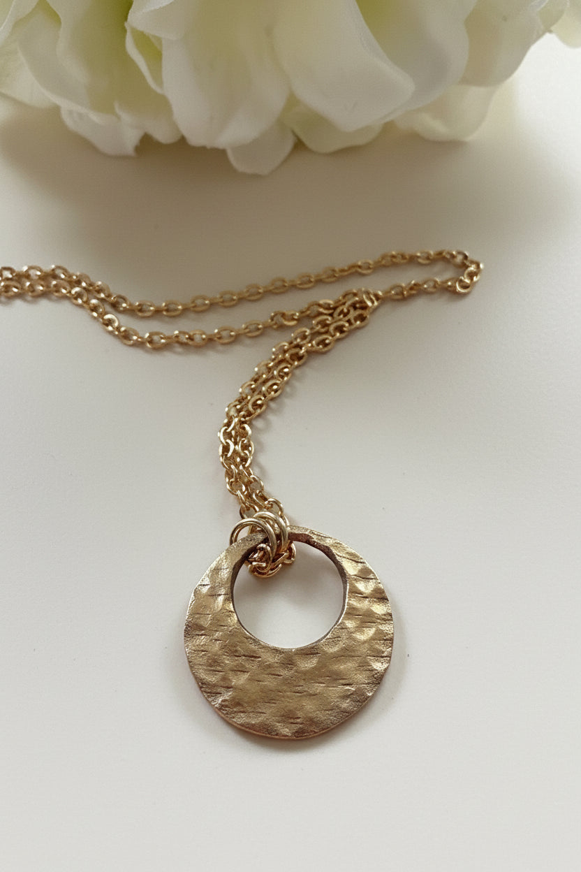 Sunny Bronze Hammered Circle Necklace