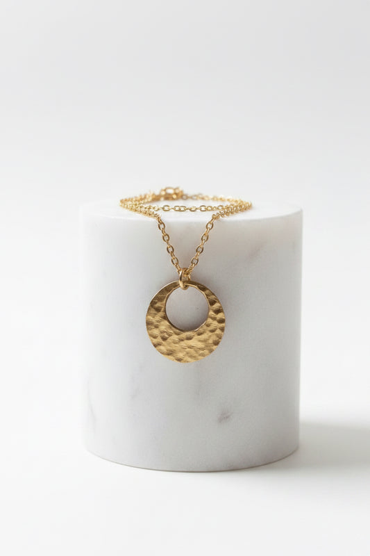 Sunny Bronze Hammered Circle Necklace