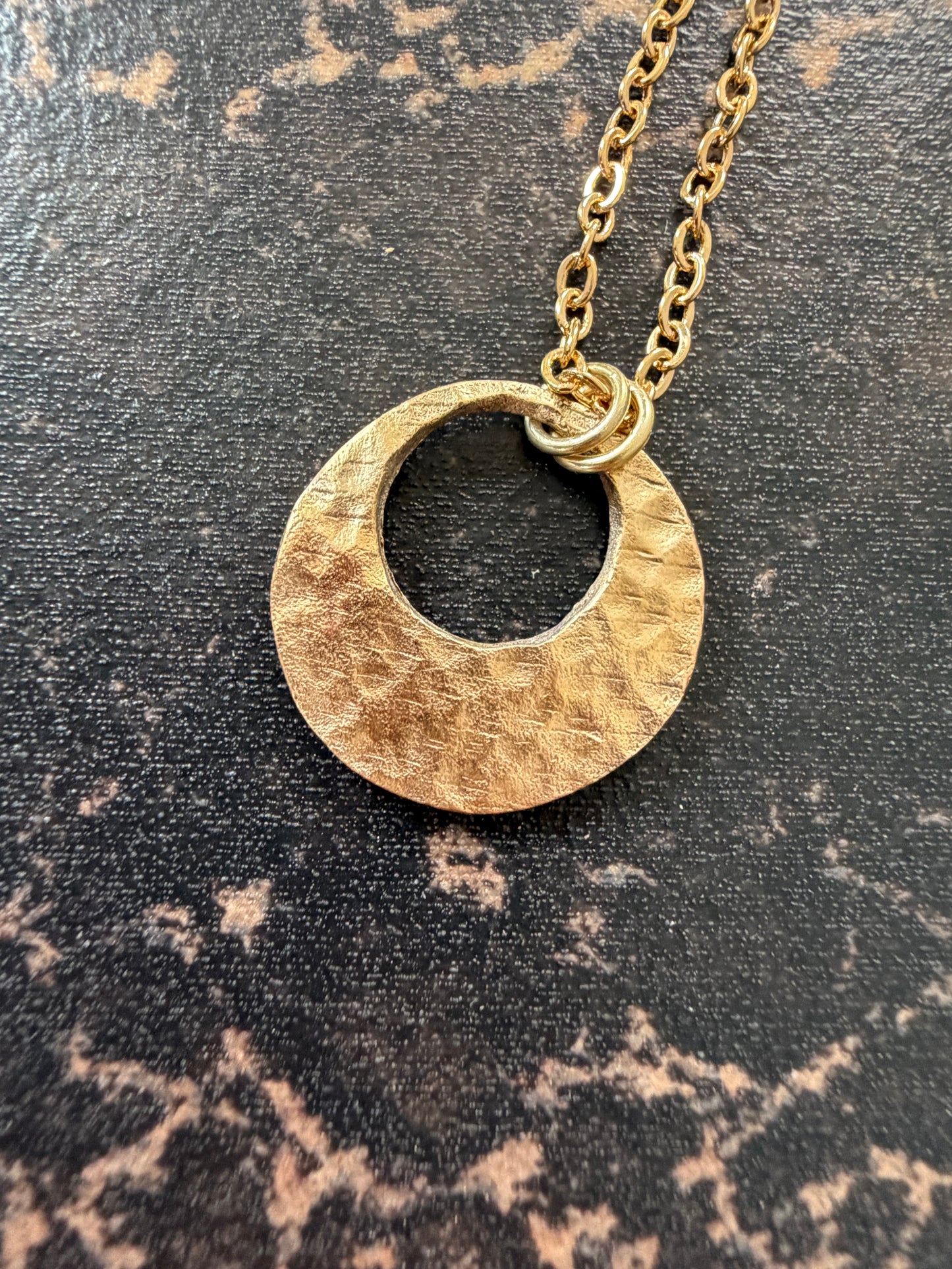 Sunny Bronze Hammered Circle Necklace