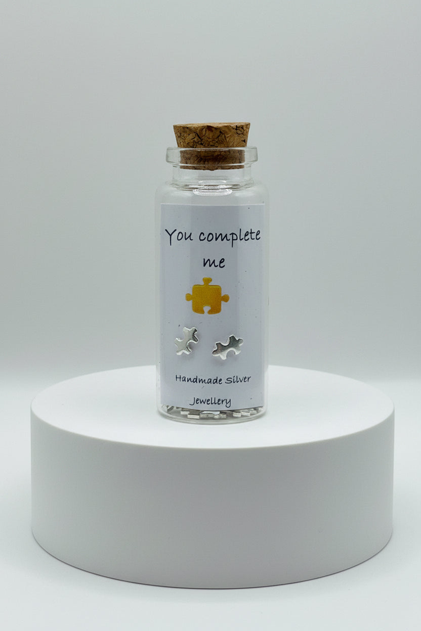 Silver Message in a Bottle Earrings - You Complete Me