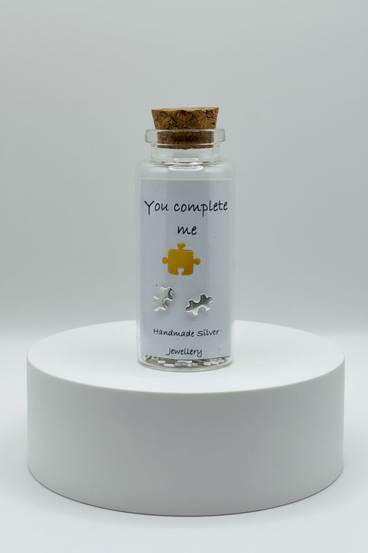 Silver Message in a Bottle Earrings - You Complete Me
