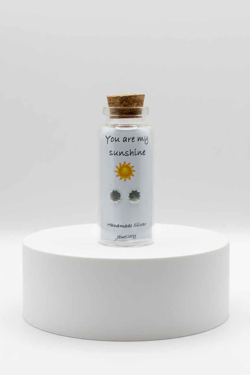 Silver Message in a Bottle Earrings - You Are My Sunshine