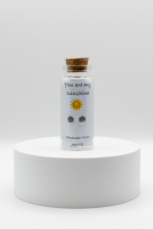Silver Message in a Bottle Earrings - You Are My Sunshine