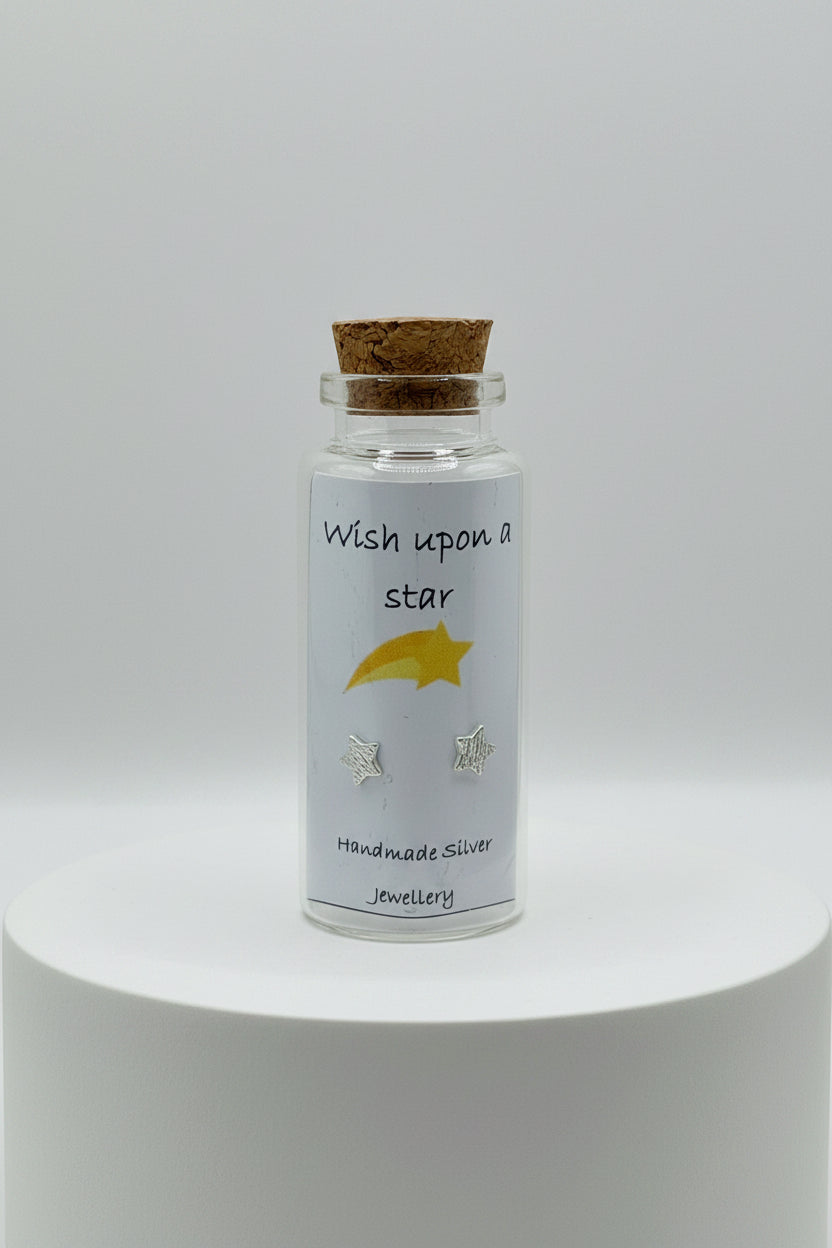Silver Message in a Bottle Earrings - Wish Upon A Star