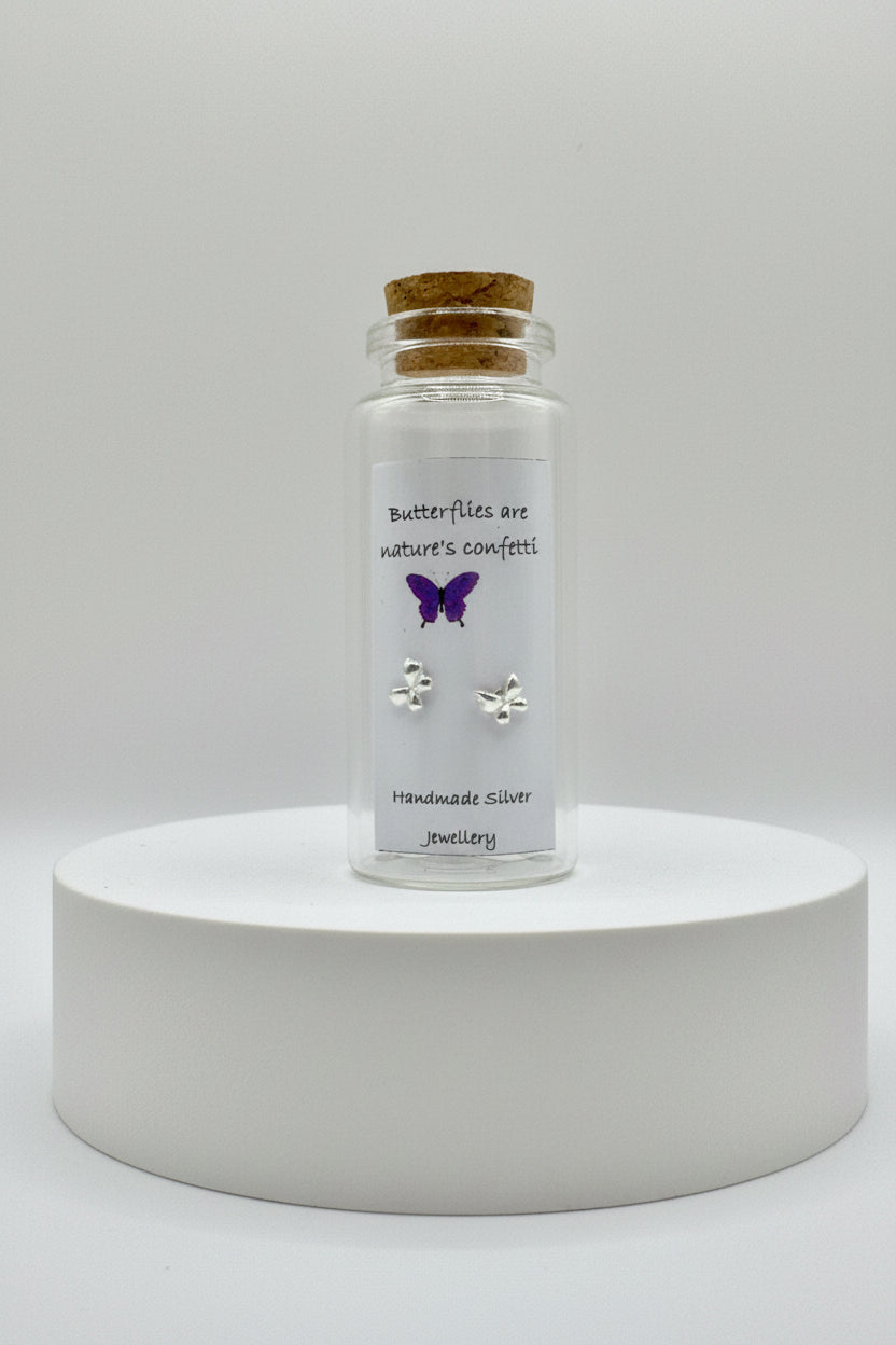 Silver Message in a Bottle Earrings - Butterflies Are Nature's Confetti