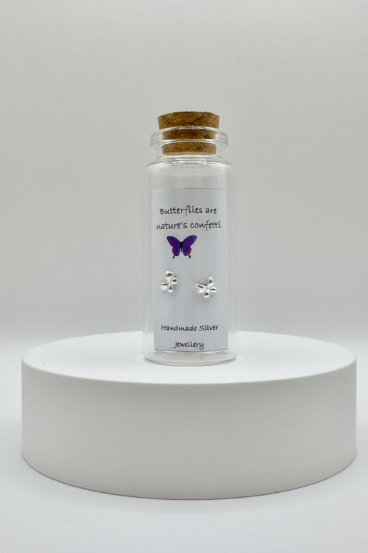 Silver Message in a Bottle Earrings - Butterflies Are Nature's Confetti