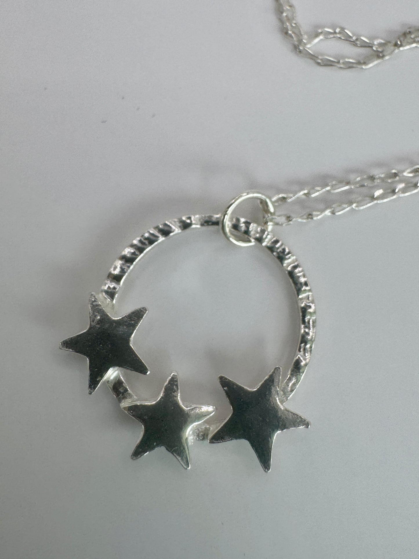 Silver Open Circle and Stars Necklace