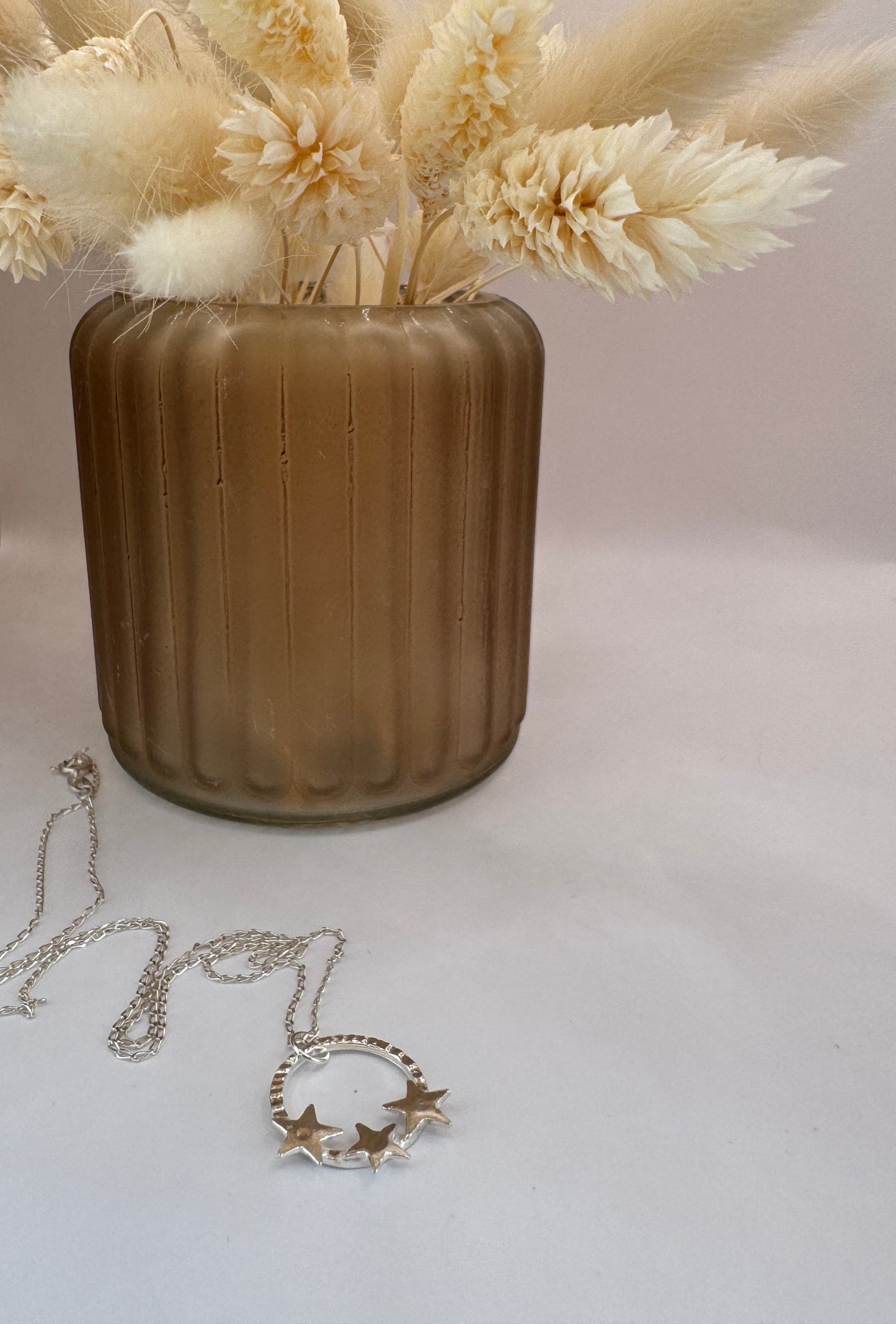Silver Open Circle and Stars Necklace